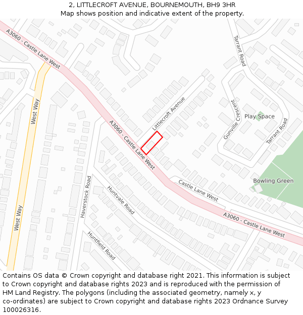 2, LITTLECROFT AVENUE, BOURNEMOUTH, BH9 3HR: Location map and indicative extent of plot