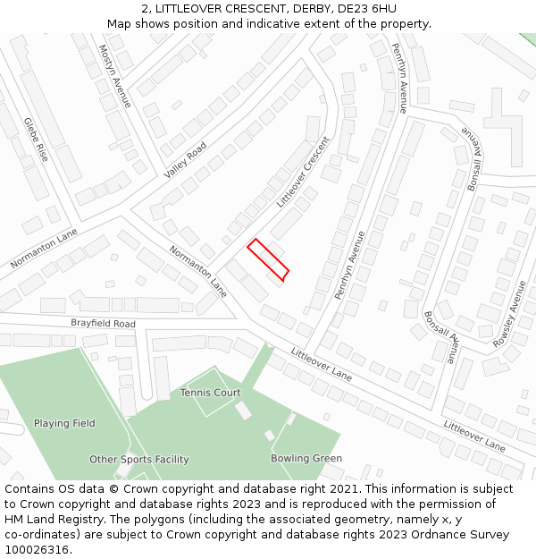 2, LITTLEOVER CRESCENT, DERBY, DE23 6HU: Location map and indicative extent of plot