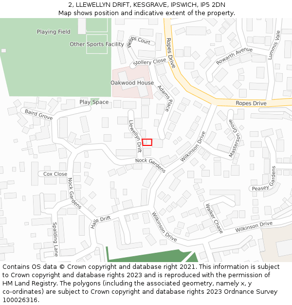 2, LLEWELLYN DRIFT, KESGRAVE, IPSWICH, IP5 2DN: Location map and indicative extent of plot