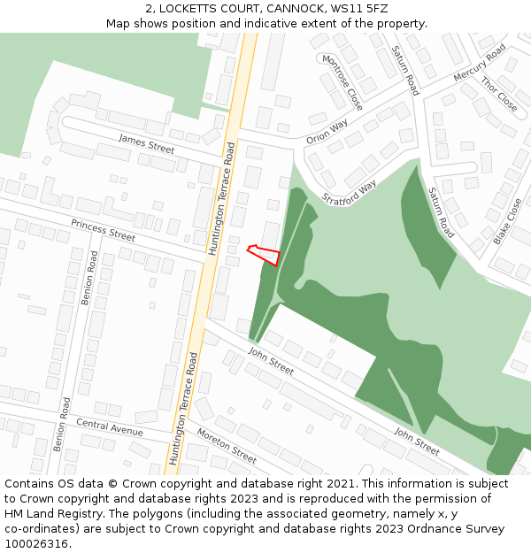 2, LOCKETTS COURT, CANNOCK, WS11 5FZ: Location map and indicative extent of plot