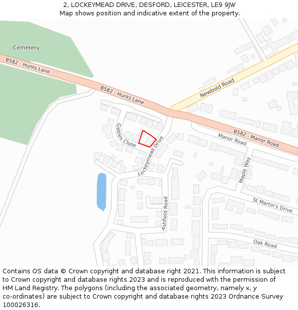 2, LOCKEYMEAD DRIVE, DESFORD, LEICESTER, LE9 9JW: Location map and indicative extent of plot