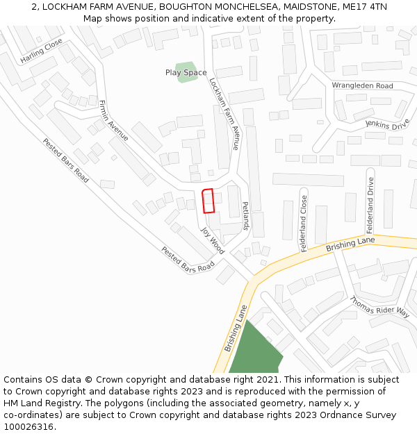 2, LOCKHAM FARM AVENUE, BOUGHTON MONCHELSEA, MAIDSTONE, ME17 4TN: Location map and indicative extent of plot