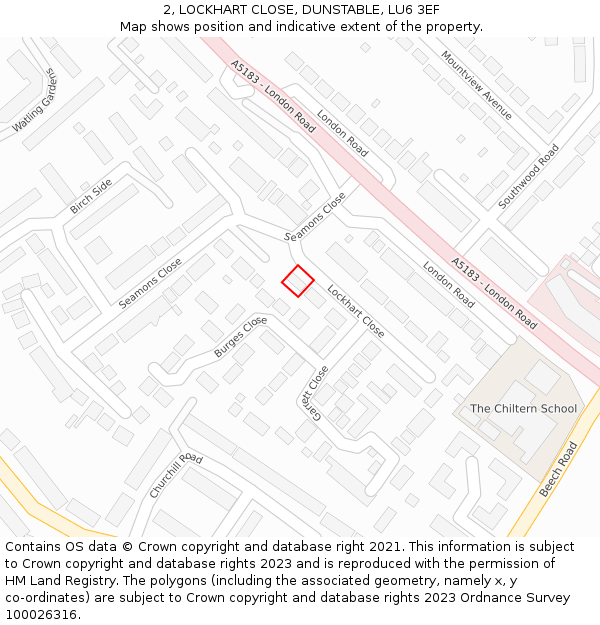 2, LOCKHART CLOSE, DUNSTABLE, LU6 3EF: Location map and indicative extent of plot
