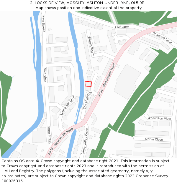 2, LOCKSIDE VIEW, MOSSLEY, ASHTON-UNDER-LYNE, OL5 9BH: Location map and indicative extent of plot