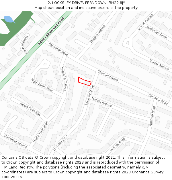 2, LOCKSLEY DRIVE, FERNDOWN, BH22 8JY: Location map and indicative extent of plot