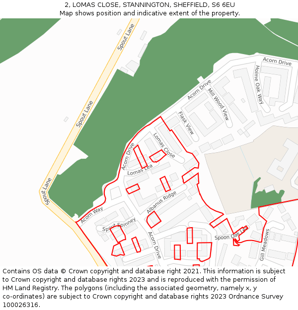2, LOMAS CLOSE, STANNINGTON, SHEFFIELD, S6 6EU: Location map and indicative extent of plot