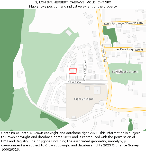 2, LON SYR HERBERT, CAERWYS, MOLD, CH7 5PX: Location map and indicative extent of plot