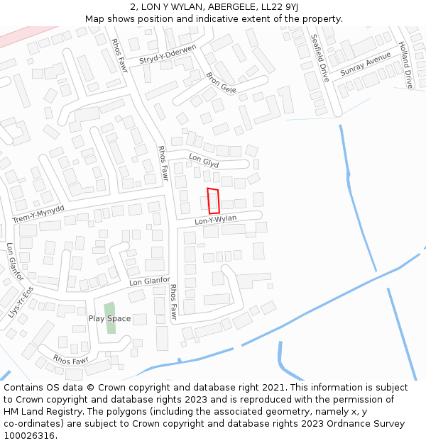 2, LON Y WYLAN, ABERGELE, LL22 9YJ: Location map and indicative extent of plot