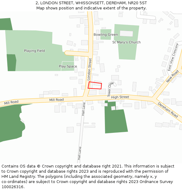 2, LONDON STREET, WHISSONSETT, DEREHAM, NR20 5ST: Location map and indicative extent of plot