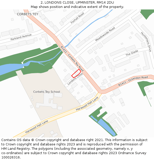2, LONDONS CLOSE, UPMINSTER, RM14 2DU: Location map and indicative extent of plot