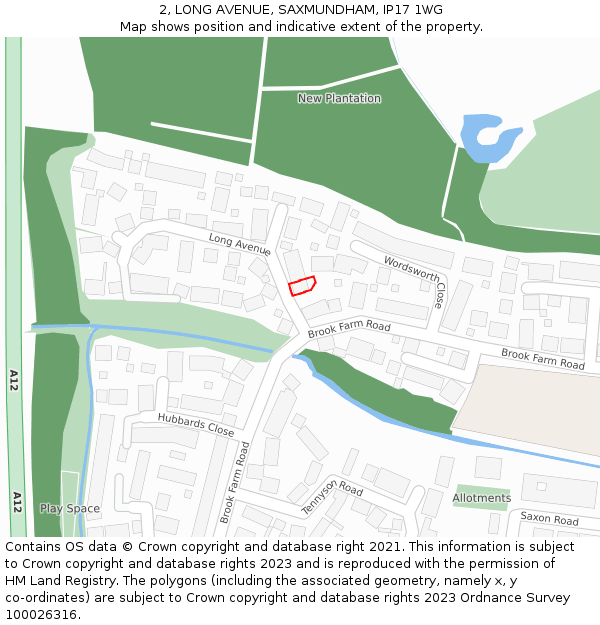 2, LONG AVENUE, SAXMUNDHAM, IP17 1WG: Location map and indicative extent of plot
