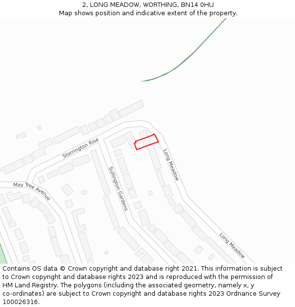 2, LONG MEADOW, WORTHING, BN14 0HU: Location map and indicative extent of plot