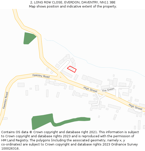 2, LONG ROW CLOSE, EVERDON, DAVENTRY, NN11 3BE: Location map and indicative extent of plot