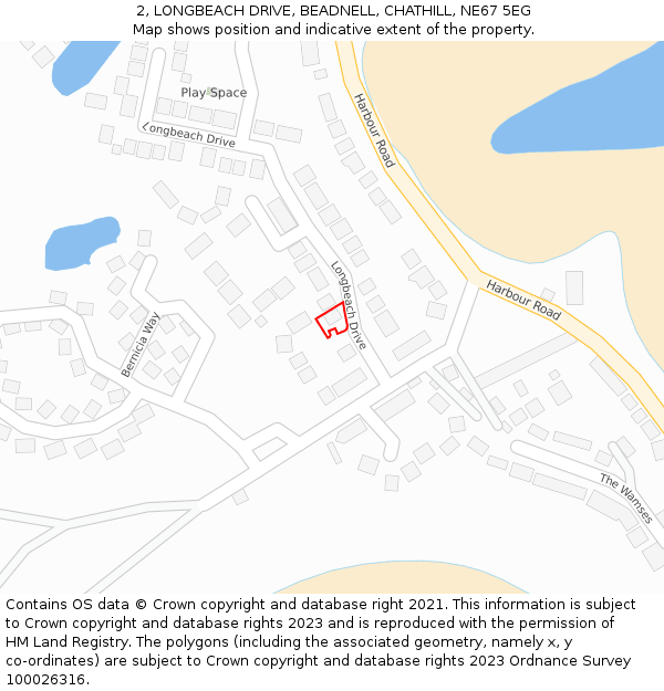 2, LONGBEACH DRIVE, BEADNELL, CHATHILL, NE67 5EG: Location map and indicative extent of plot