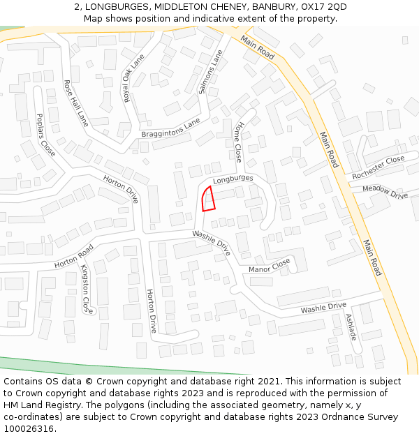 2, LONGBURGES, MIDDLETON CHENEY, BANBURY, OX17 2QD: Location map and indicative extent of plot