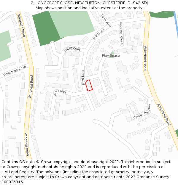 2, LONGCROFT CLOSE, NEW TUPTON, CHESTERFIELD, S42 6DJ: Location map and indicative extent of plot