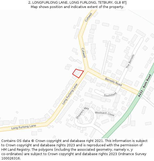 2, LONGFURLONG LANE, LONG FURLONG, TETBURY, GL8 8TJ: Location map and indicative extent of plot