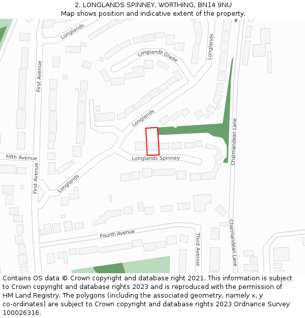 2, LONGLANDS SPINNEY, WORTHING, BN14 9NU: Location map and indicative extent of plot