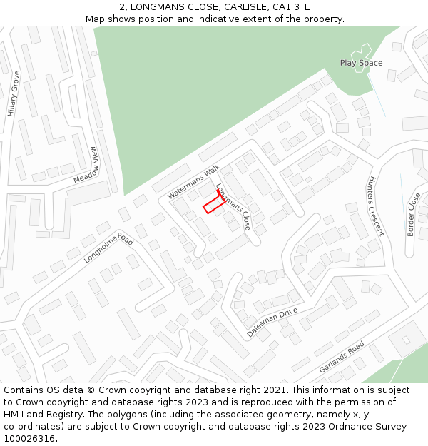 2, LONGMANS CLOSE, CARLISLE, CA1 3TL: Location map and indicative extent of plot