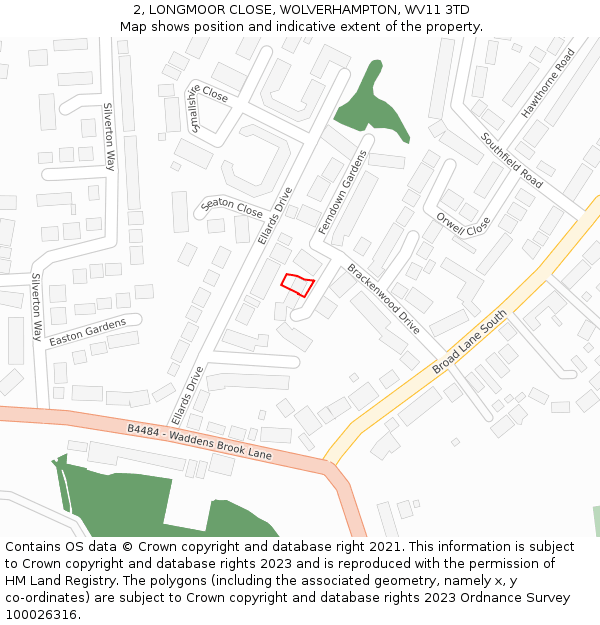 2, LONGMOOR CLOSE, WOLVERHAMPTON, WV11 3TD: Location map and indicative extent of plot