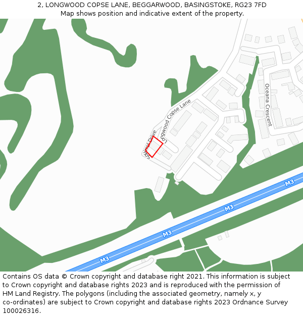 2, LONGWOOD COPSE LANE, BEGGARWOOD, BASINGSTOKE, RG23 7FD: Location map and indicative extent of plot