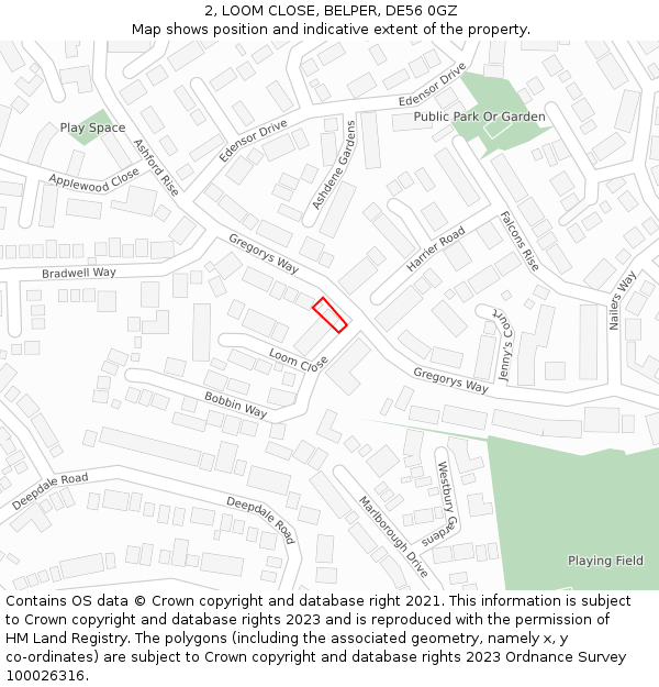2, LOOM CLOSE, BELPER, DE56 0GZ: Location map and indicative extent of plot