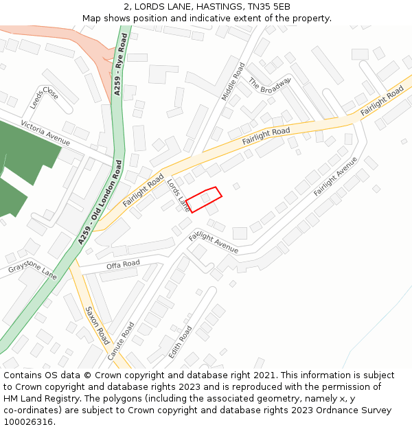 2, LORDS LANE, HASTINGS, TN35 5EB: Location map and indicative extent of plot