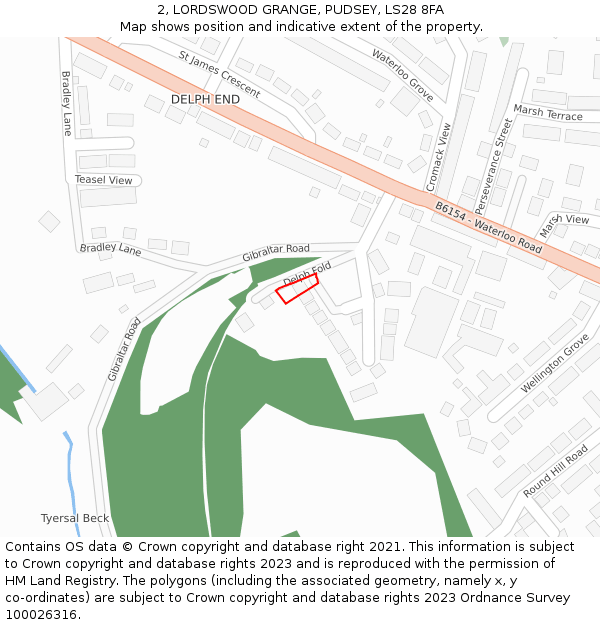 2, LORDSWOOD GRANGE, PUDSEY, LS28 8FA: Location map and indicative extent of plot