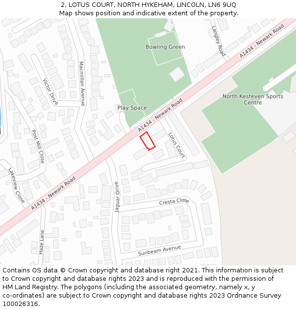2, LOTUS COURT, NORTH HYKEHAM, LINCOLN, LN6 9UQ: Location map and indicative extent of plot