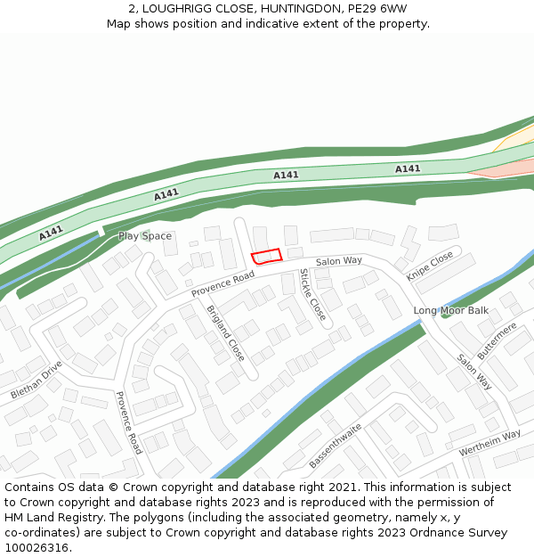 2, LOUGHRIGG CLOSE, HUNTINGDON, PE29 6WW: Location map and indicative extent of plot