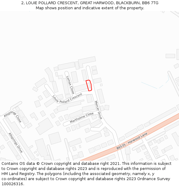 2, LOUIE POLLARD CRESCENT, GREAT HARWOOD, BLACKBURN, BB6 7TG: Location map and indicative extent of plot