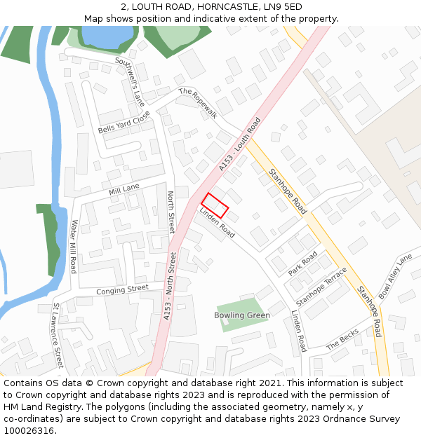 2, LOUTH ROAD, HORNCASTLE, LN9 5ED: Location map and indicative extent of plot