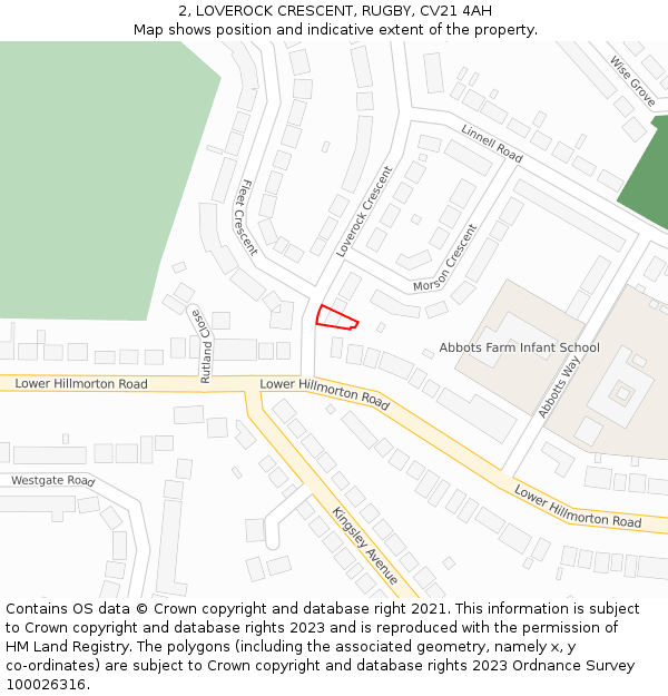 2, LOVEROCK CRESCENT, RUGBY, CV21 4AH: Location map and indicative extent of plot