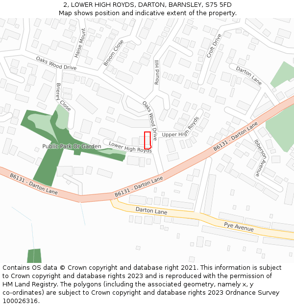 2, LOWER HIGH ROYDS, DARTON, BARNSLEY, S75 5FD: Location map and indicative extent of plot