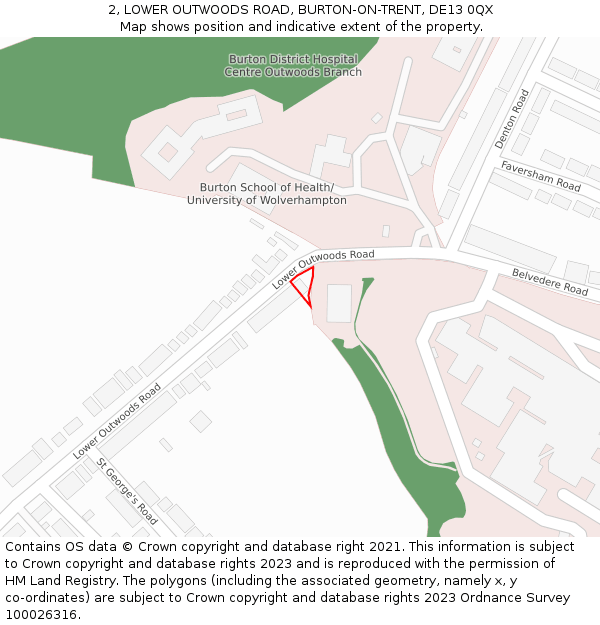 2, LOWER OUTWOODS ROAD, BURTON-ON-TRENT, DE13 0QX: Location map and indicative extent of plot