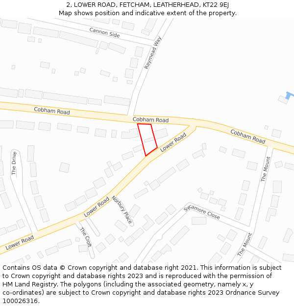 2, LOWER ROAD, FETCHAM, LEATHERHEAD, KT22 9EJ: Location map and indicative extent of plot