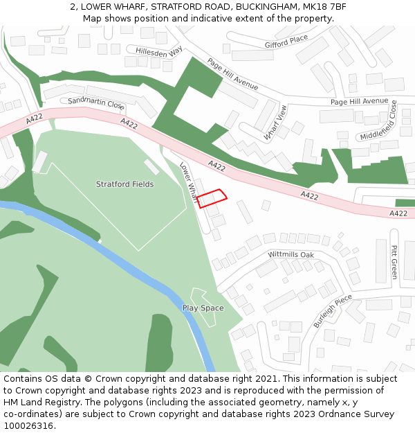 2, LOWER WHARF, STRATFORD ROAD, BUCKINGHAM, MK18 7BF: Location map and indicative extent of plot