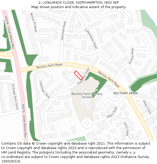 2, LOWLANDS CLOSE, NORTHAMPTON, NN3 5EP: Location map and indicative extent of plot