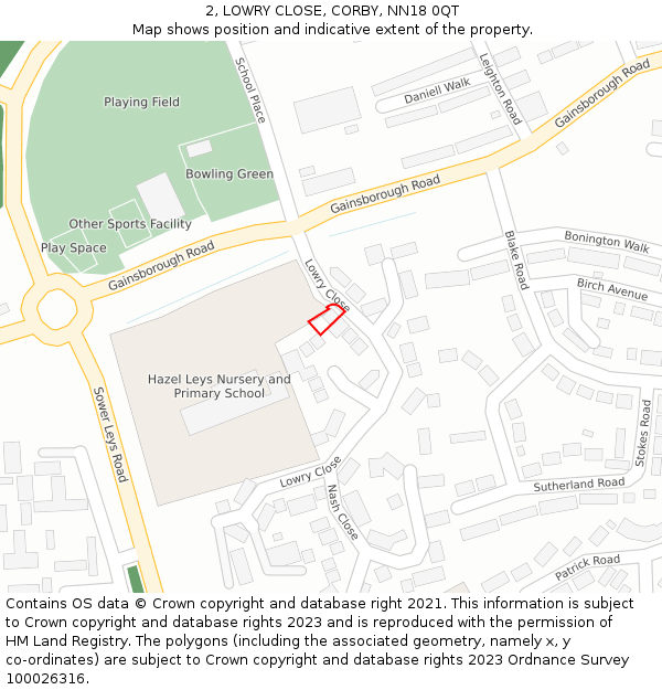 2, LOWRY CLOSE, CORBY, NN18 0QT: Location map and indicative extent of plot