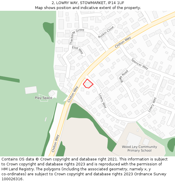 2, LOWRY WAY, STOWMARKET, IP14 1UF: Location map and indicative extent of plot