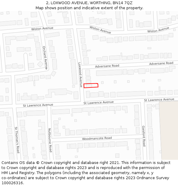 2, LOXWOOD AVENUE, WORTHING, BN14 7QZ: Location map and indicative extent of plot