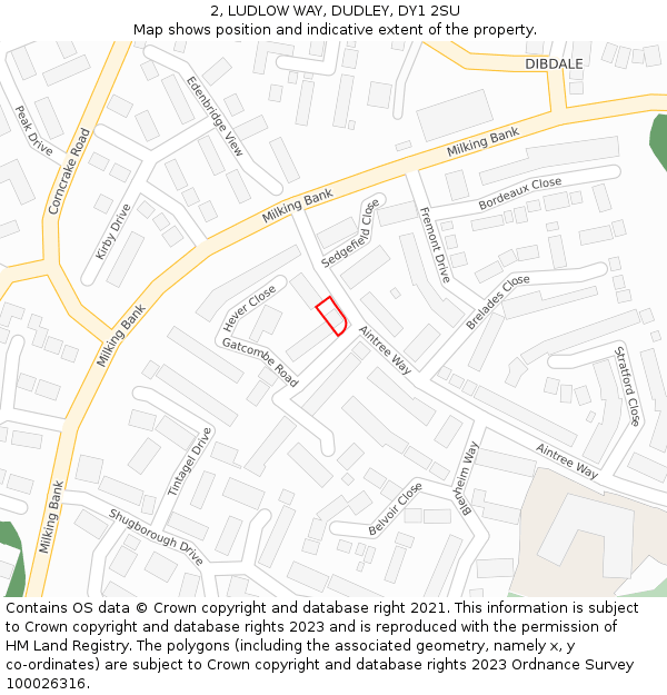 2, LUDLOW WAY, DUDLEY, DY1 2SU: Location map and indicative extent of plot