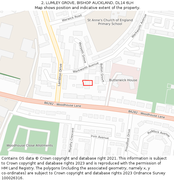 2, LUMLEY GROVE, BISHOP AUCKLAND, DL14 6LH: Location map and indicative extent of plot