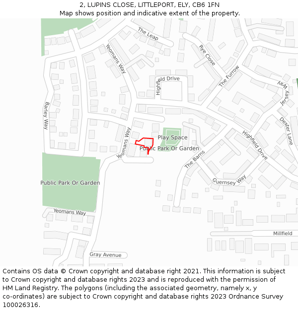 2, LUPINS CLOSE, LITTLEPORT, ELY, CB6 1FN: Location map and indicative extent of plot