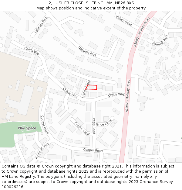 2, LUSHER CLOSE, SHERINGHAM, NR26 8XS: Location map and indicative extent of plot