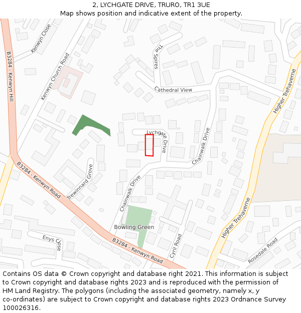 2, LYCHGATE DRIVE, TRURO, TR1 3UE: Location map and indicative extent of plot