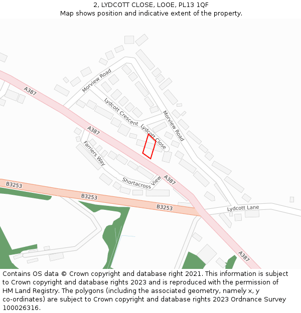 2, LYDCOTT CLOSE, LOOE, PL13 1QF: Location map and indicative extent of plot
