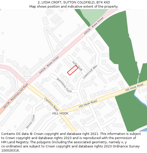 2, LYDIA CROFT, SUTTON COLDFIELD, B74 4XD: Location map and indicative extent of plot