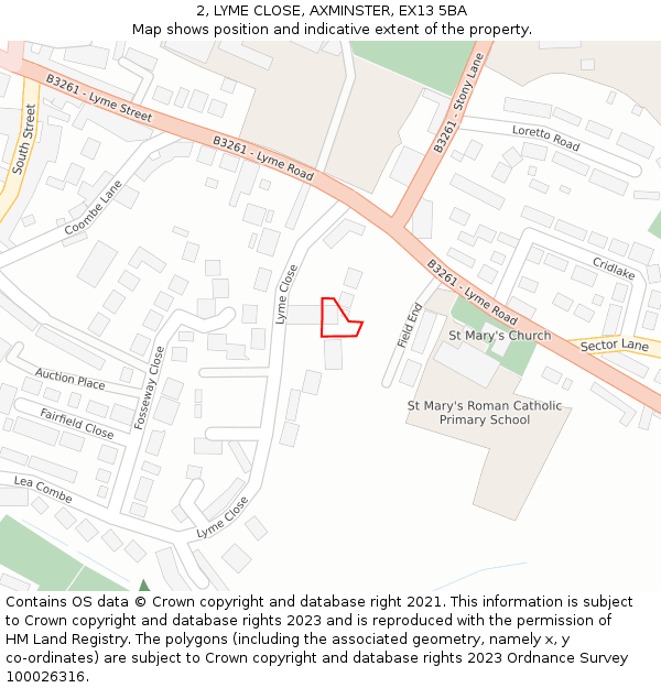 2, LYME CLOSE, AXMINSTER, EX13 5BA: Location map and indicative extent of plot