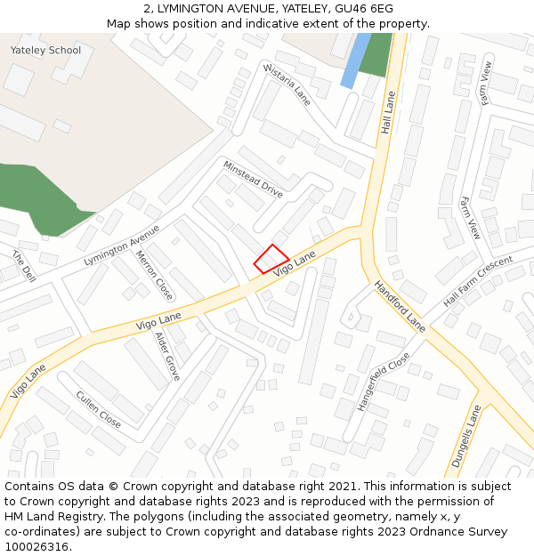 2, LYMINGTON AVENUE, YATELEY, GU46 6EG: Location map and indicative extent of plot